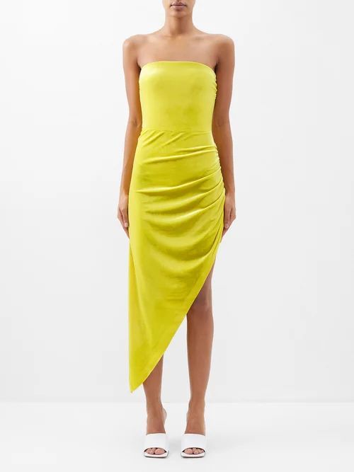 Bandeau Asymmetric Velvet Dress - Womens - Yellow