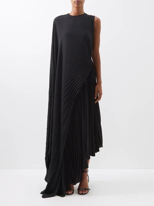 Asymmetric-pleated Crepe Dress - Womens - Black