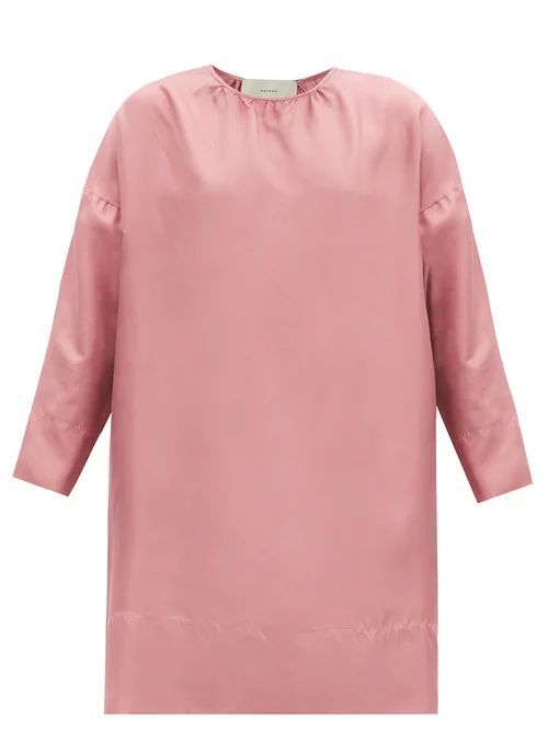 Asceno - Quinta Cropped-sleeve Silk-twill Dress - Womens - Dusty Pink