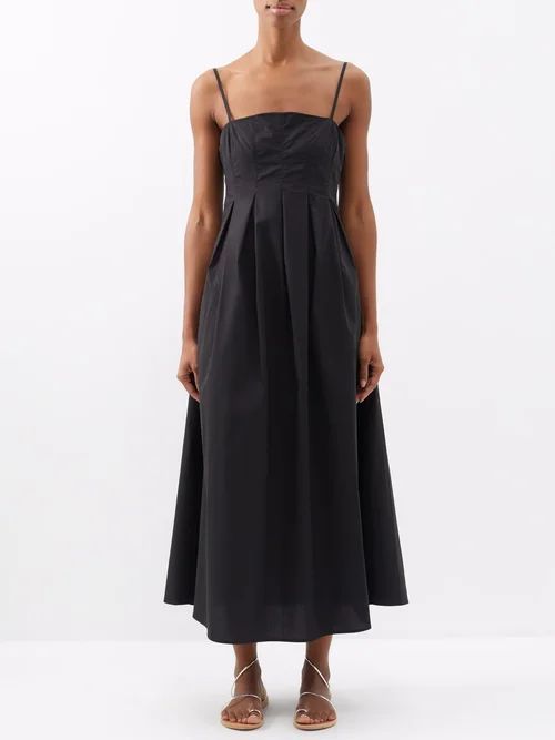 Betina Square-neck Cotton Midi Dress - Womens - Black