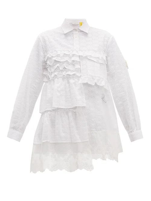 Broderie-anglaise Ruffled Cotton-blend Shirt - Womens - White