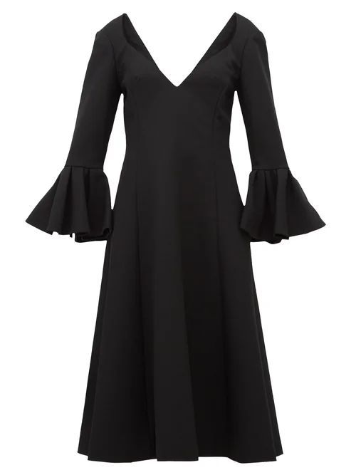 Bell-cuff Wool-crepe Midi Dress - Womens - Black