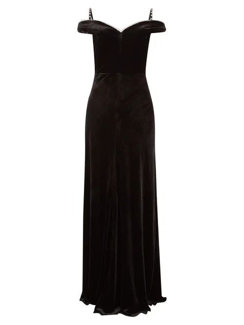 Ayla Crystal-embellished Velvet Maxi Dress - Womens - Black