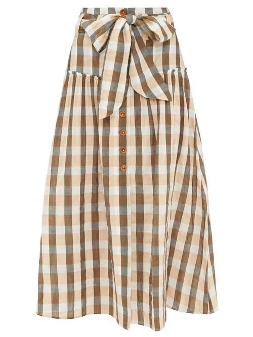Belize - Vanessa Gingham Cotton-blend Midi Skirt - Womens - Orange Multi