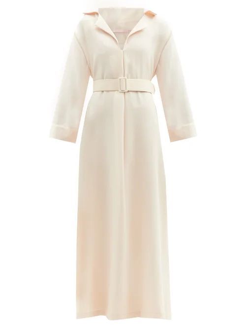 Belted Wool-crepe Dress - Womens - Cream
