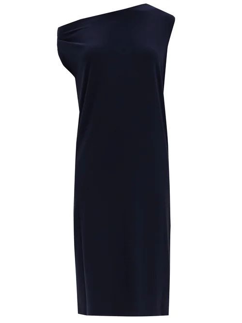 Asymmetric Dropped-shoulder Jersey Dress - Womens - Navy