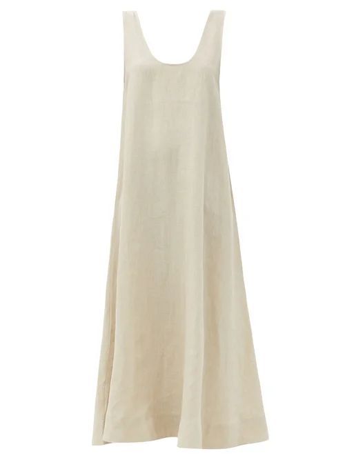 Asceno - Capri Low-back Organic-linen Midi Dress - Womens - Light Beige