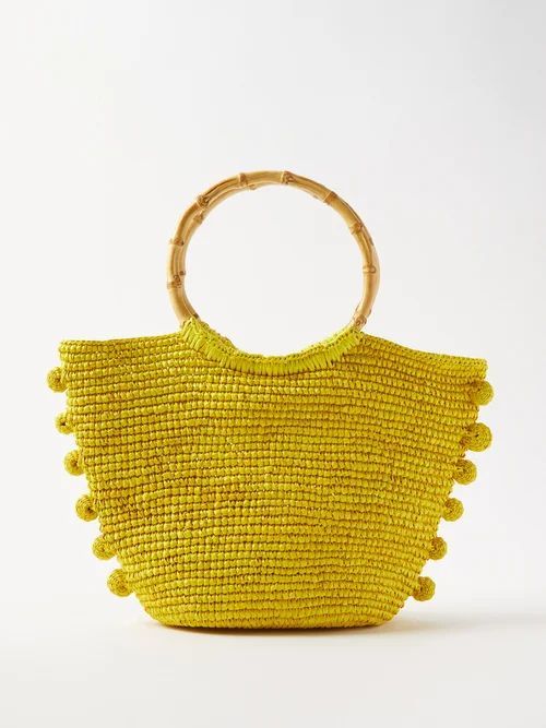 Baby Bamboo-handle Pompom Straw Basket Bag - Womens - Yellow