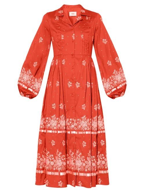Broderick Floral-embroidered Cotton-blend Dress - Womens - Red White