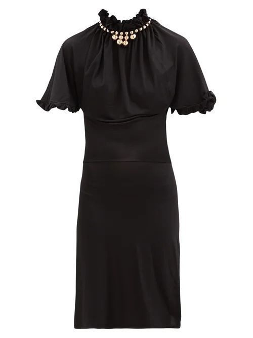Beaded-collar Jersey Midi Dress - Womens - Black