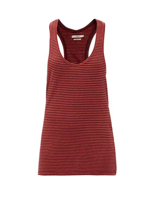 Avien Striped Scoop-neck Cotton-linen Tank Top - Womens - Red