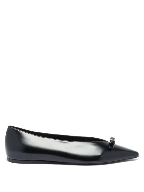 Bow Point-toe Spazzolato-leather Ballet Flats - Womens - Black