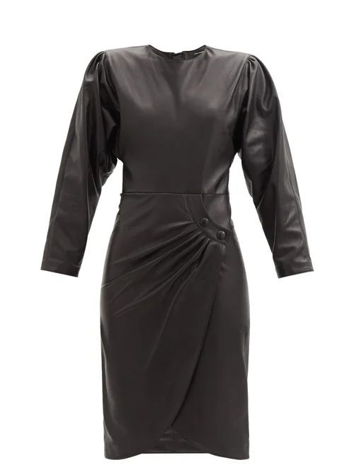 Batiki Gathered-leather Tulip-hem Dress - Womens - Black