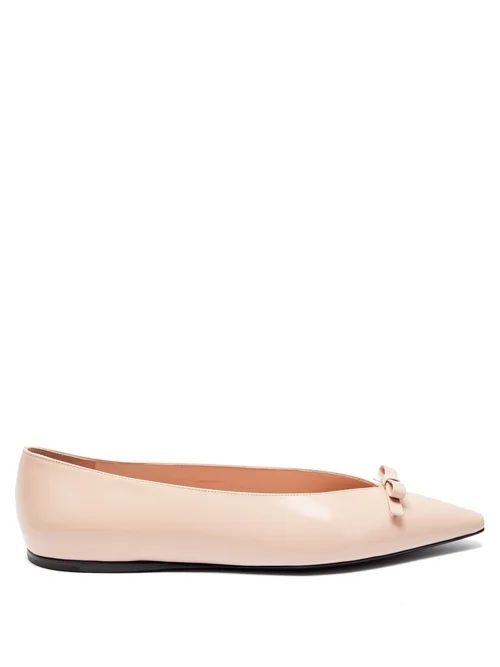 Bow Point-toe Spazzolato-leather Ballet Flats - Womens - Light Pink