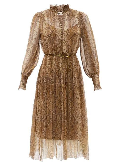 Botanica Python-print Silk-blend Georgette Dress - Womens - Animal