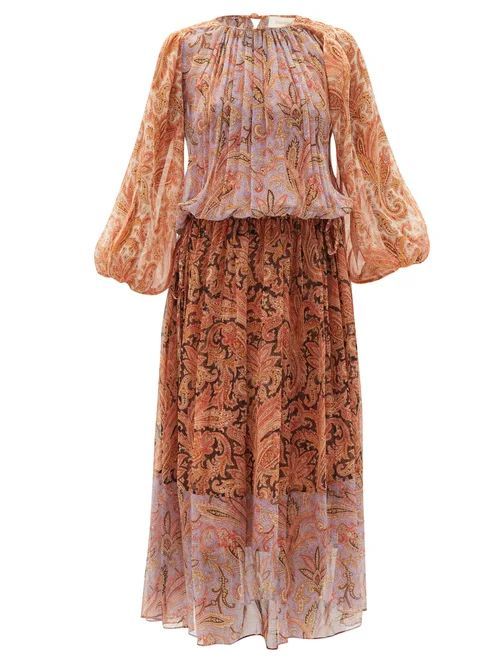 Botanica Ruched Paisley-print Silk-georgette Dress - Womens - Pink Print