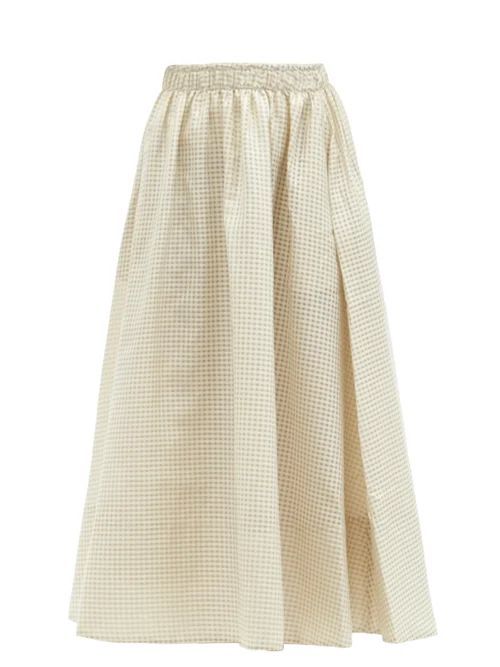 Bellringer Gingham Cotton-blend Gauze Midi Skirt - Womens - Ivory