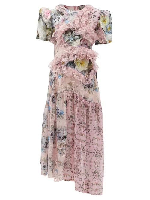 Anzu Panelled Lace-trim Floral-print Dress - Womens - Multi