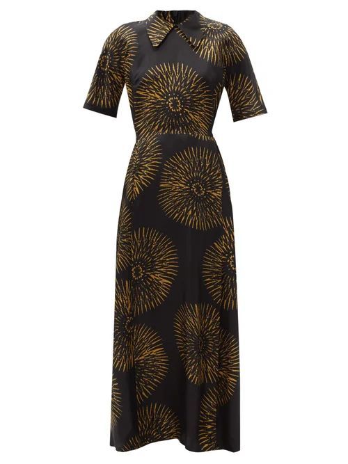 Batik-print Silk Tea Dress - Womens - Yellow Print
