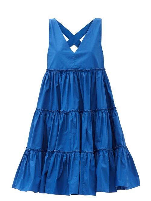 Babe Tiered Cotton-poplin Midi Dress - Womens - Blue