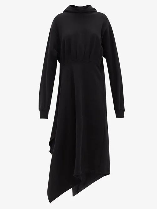 Asymmetrical-hem Cotton-jersey Hooded Dress - Womens - Black