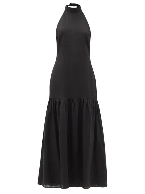Blanche Halterneck Dropped-waist Linen Dress - Womens - Black