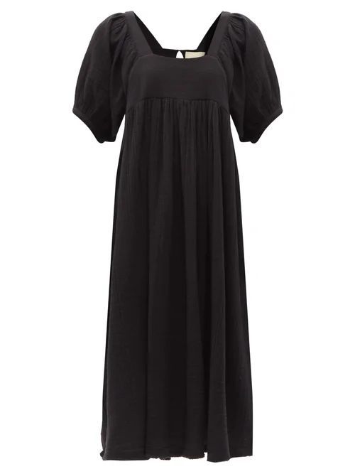 Brigitte Square-neck Cotton-muslin Midi Dress - Womens - Black