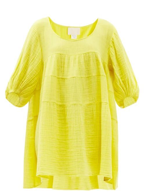 Anaak - Nina Tiered Crinkled-cotton Mini Dress - Womens - Yellow