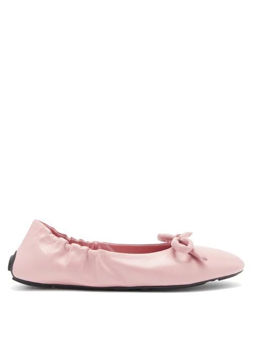 Bow-front Leather Ballet Flats - Womens - Light Pink