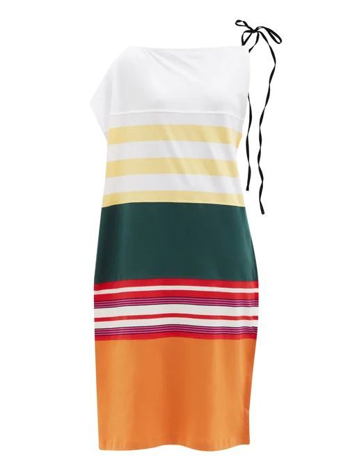 Asymmetric Striped Cotton-poplin Dress - Womens - White Multi