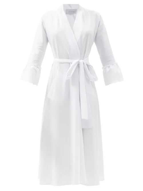 Belted Striped Cotton-blend Midi Dress - Womens - White