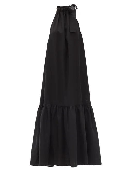 Asceno - Ibiza High-neck Linen Maxi Dress - Womens - Black