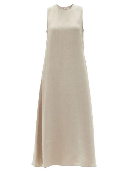 Asceno - Tallin Sleeveless Linen Midi Dress - Womens - Beige