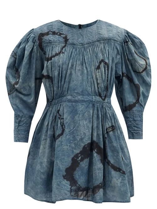 Austen Gigot-sleeve Organic-cotton Mini Dress - Womens - Indigo