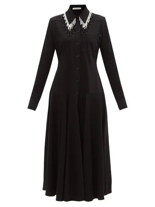 Bead-fringed Organic-cotton Jersey Shirt Dress - Womens - Black