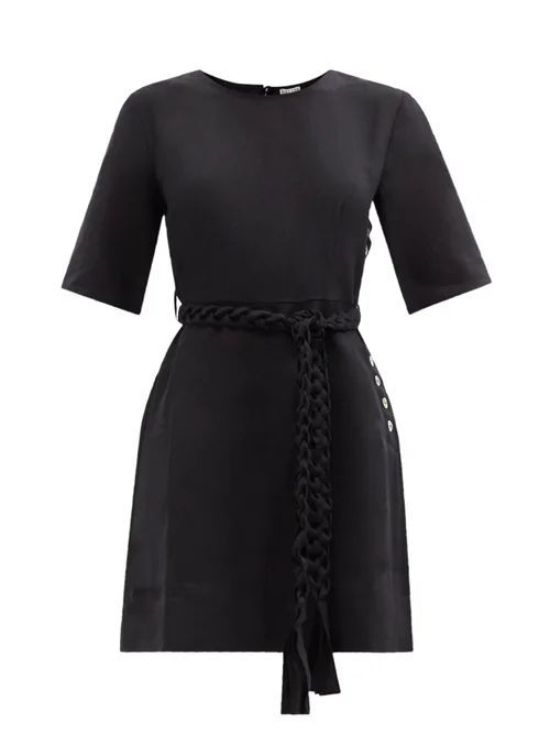 Belize - Genesis Belted Linen Mini Dress - Womens - Black
