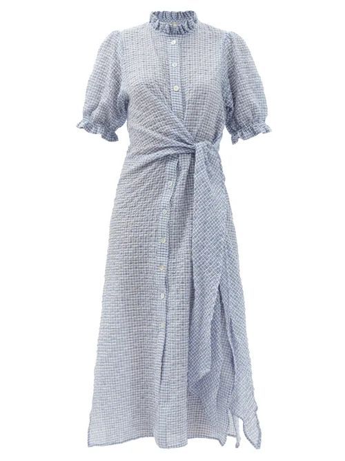 Belize - Leah Tie-waist Check Cotton-blend Seersucker Dress - Womens - Blue Multi
