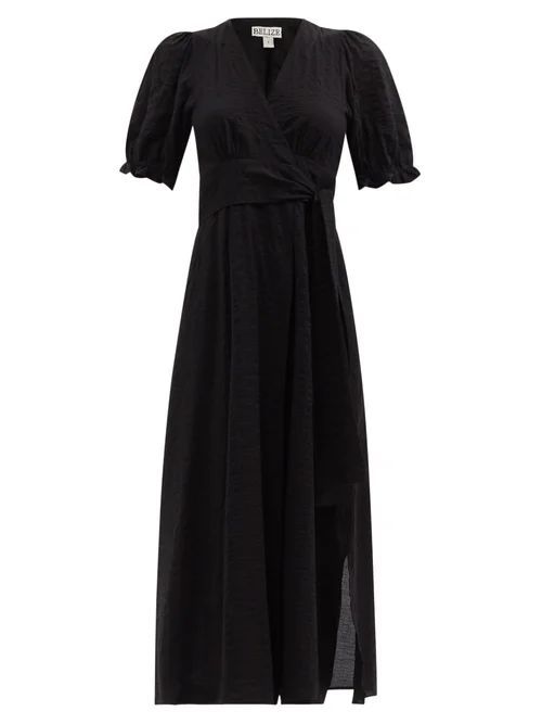 Belize - Rita Cotton-blend Seersucker Midi Wrap Dress - Womens - Black