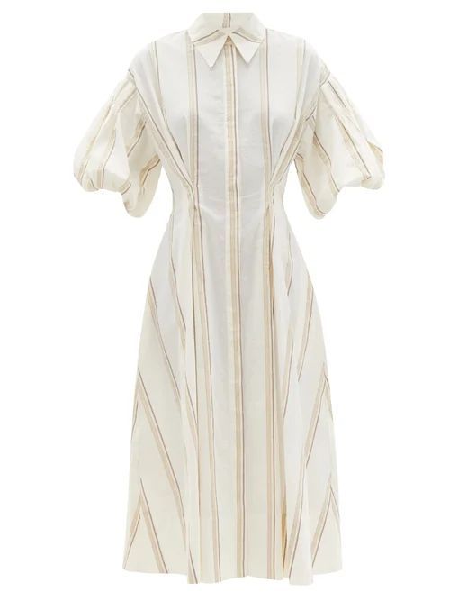 Balanced Striped Cotton-blend Midi Dress - Womens - Ivory Multi