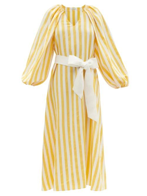 Belted Striped Tencel-blend Midi Dress - Womens - Yellow