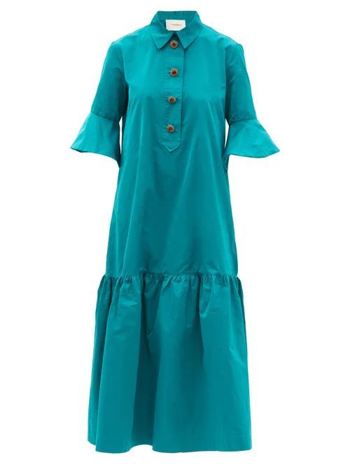 Artemis Taffeta Shirt Dress - Womens - Blue