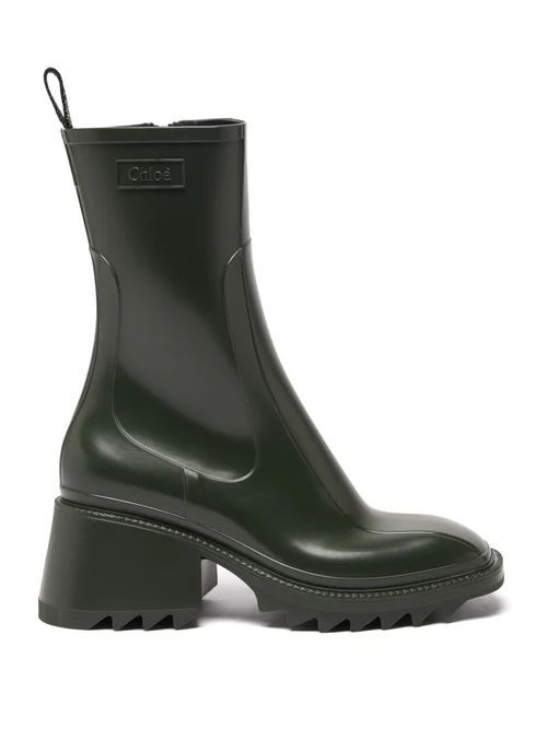 Betty Block-heel Rubber Boots - Womens - Green
