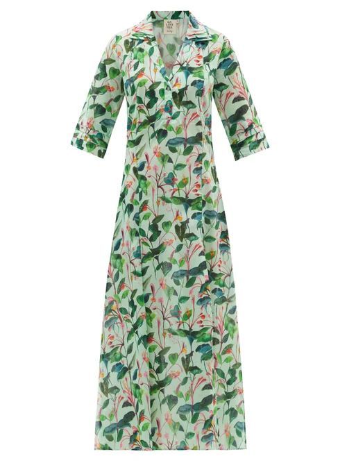 Angeles Oceania-print Cotton Dress - Womens - Green Print