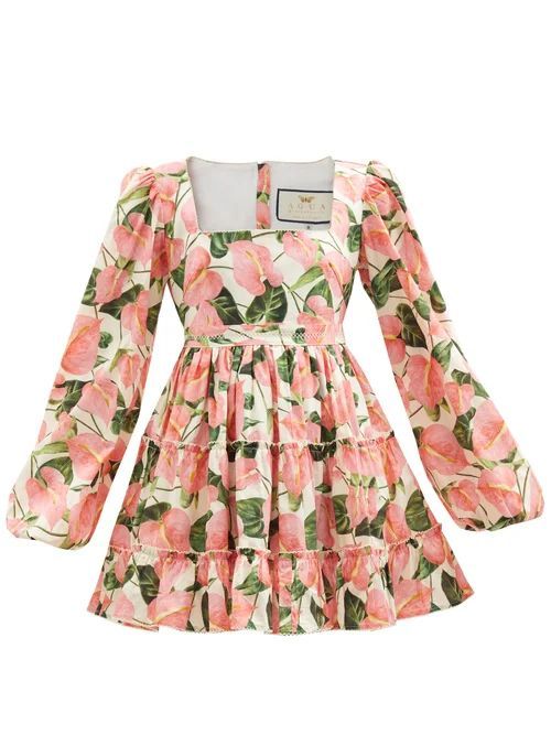 Avena Square-neck Printed Cotton Poplin Mini Dress - Womens - Pink Multi
