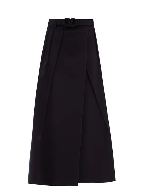 Belted Wool-blend Crepe Midi Skirt - Womens - Navy