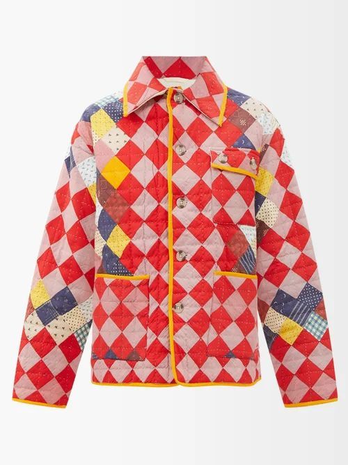 Calico Diamond-quilted Cotton Jacket - Womens - Red Multi