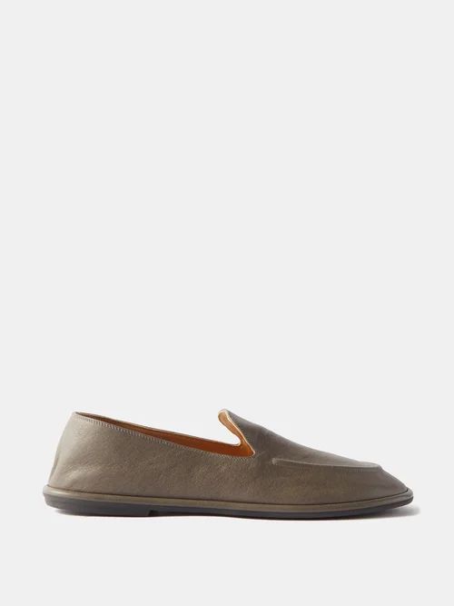 Canal Almond-toe Leather Loafers - Womens - Grey