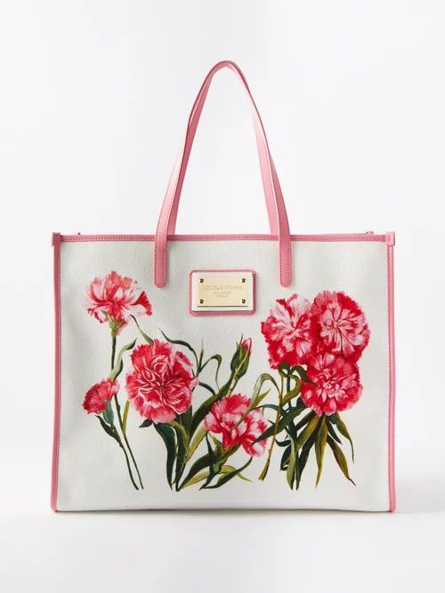 Carnation-print Canvas Tote Bag - Womens - Pink Print