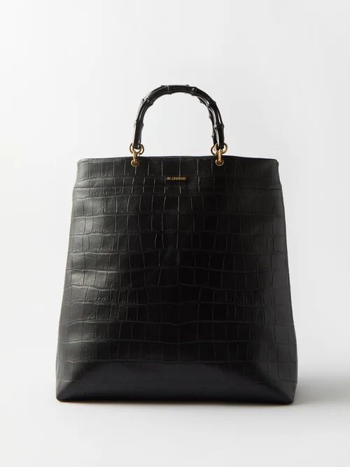 Bamboo-handle Croc-effect Leather Tote Bag - Womens - Black