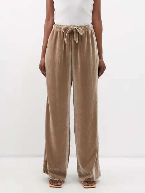 Camufsa Drawstring-waist Velvet Trousers - Womens - Beige